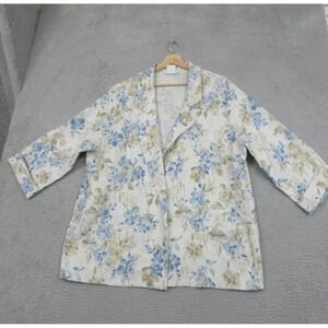 Vintage Alice Stuart Floral Blazer Jacket Women 22W Blue Open Front Feminine USA